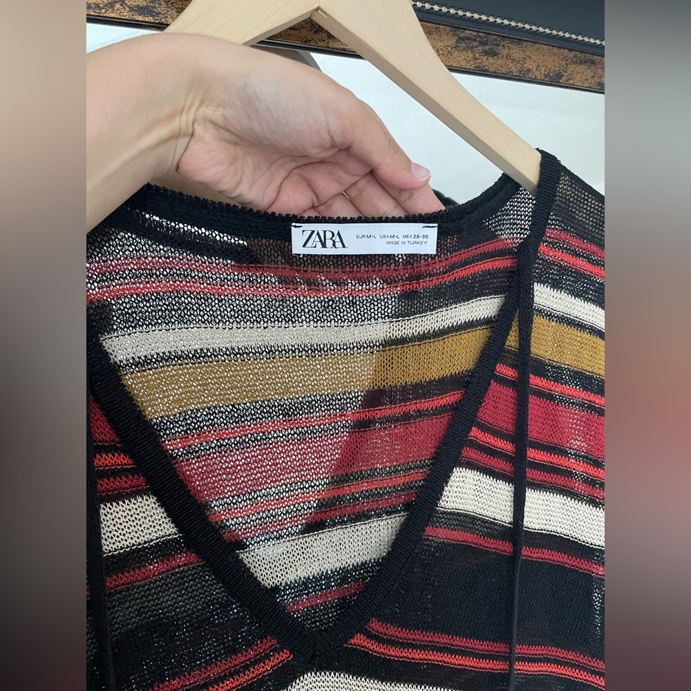 Zara Striped Knit Maxi Cover-Up Dress M/L Red Black Gold Beach Swim Cover Up - Picture 4 of 4